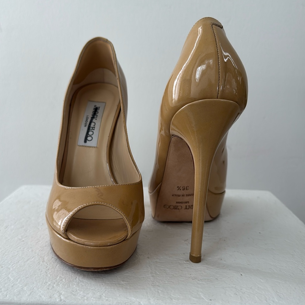 Nude Jimmy Choo Patent Leather Peep Toe 120 36/36.5